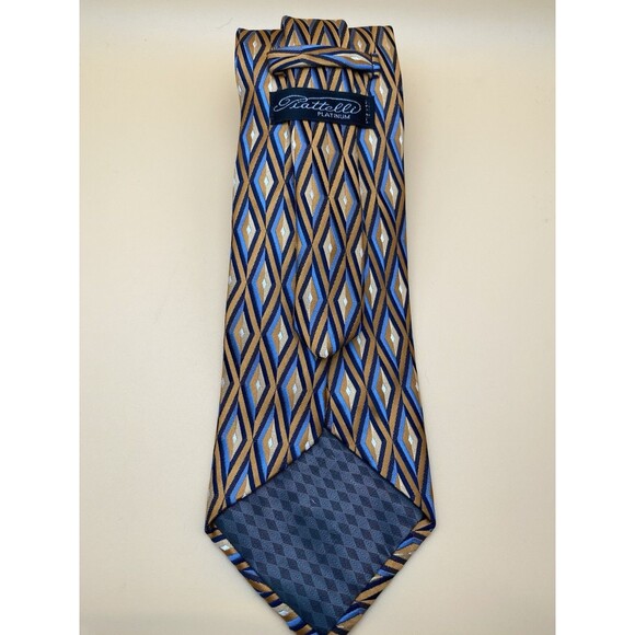 Piattelli Platinum Men's Tie Silk Geometric Diamond Orange Blue Gold USA Made - Picture 5 of 9